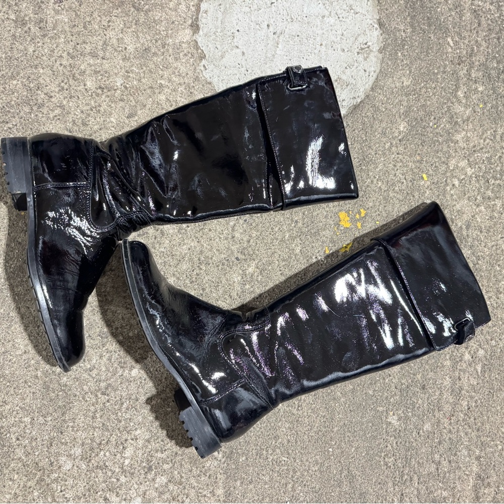 Shiny Black Knee-High Boots